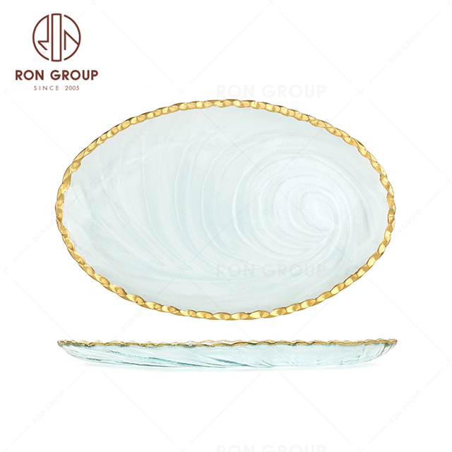 RNPG229-97 Hot-sale Unique special design restaurant wedding utensils cafe banquet decorate party Oval glass Plate