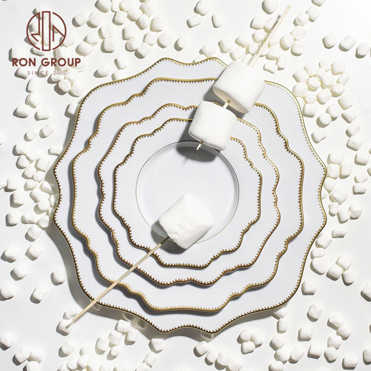 Elegant sunflower gold rim ceramic porcelain wedding dinner plate set