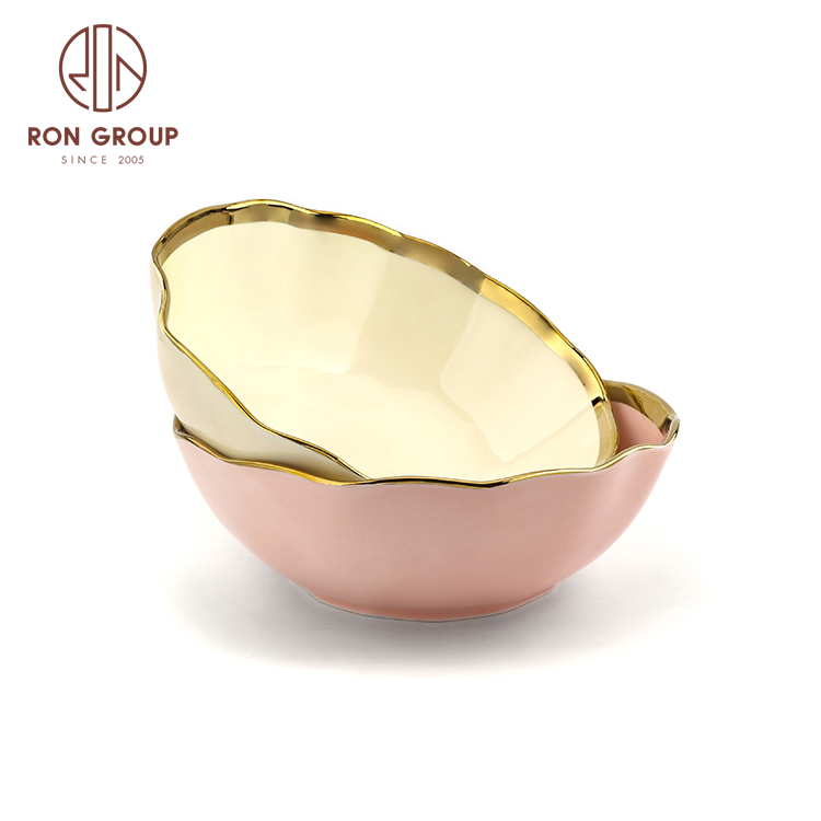 luxury wedding gold rimmed plated ceramic dinnerware dinning plate and bowl
