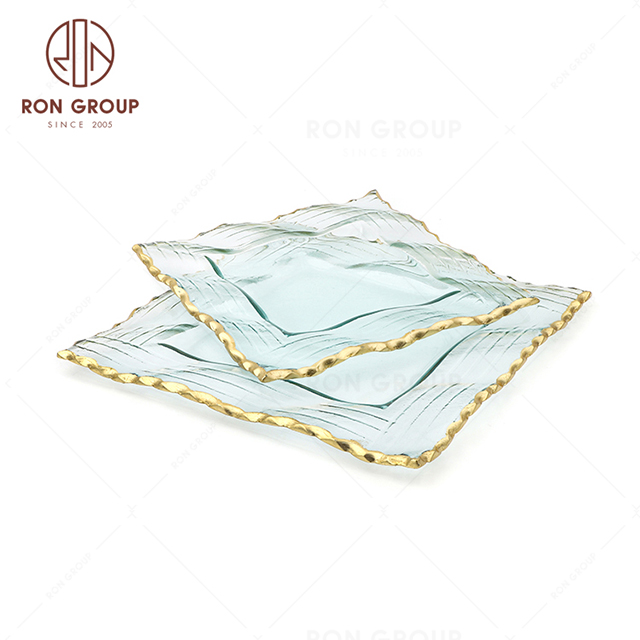 RNPG229-19 Hot selling Top quality restaurant wedding utensils cafe banquet decorate party Flat Square glass Plate