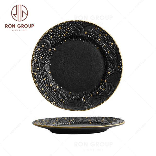 RNPCG2206 Wholesale FAFARTC Series Restaurant Hotel Bar Cafe Wedding Black Gold Round Plate