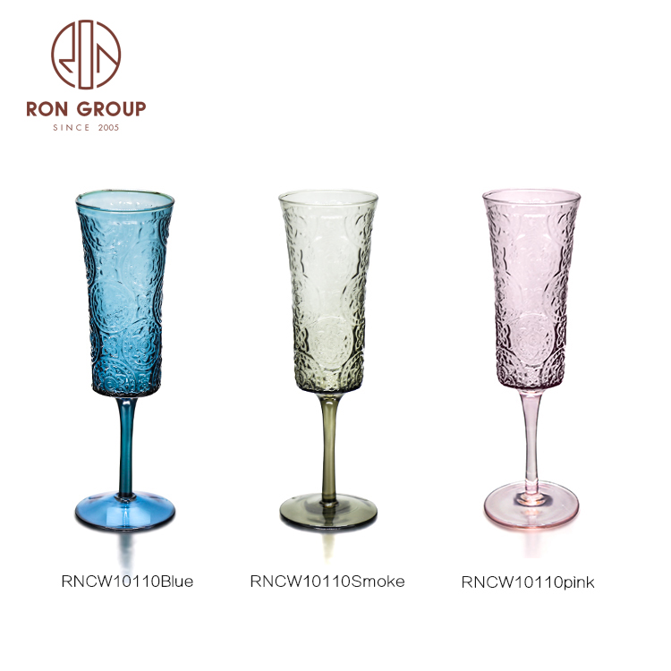 Wholesale Vintage Gold  Champagne Engraved Wine Glass Colored Glass Goblet Wedding