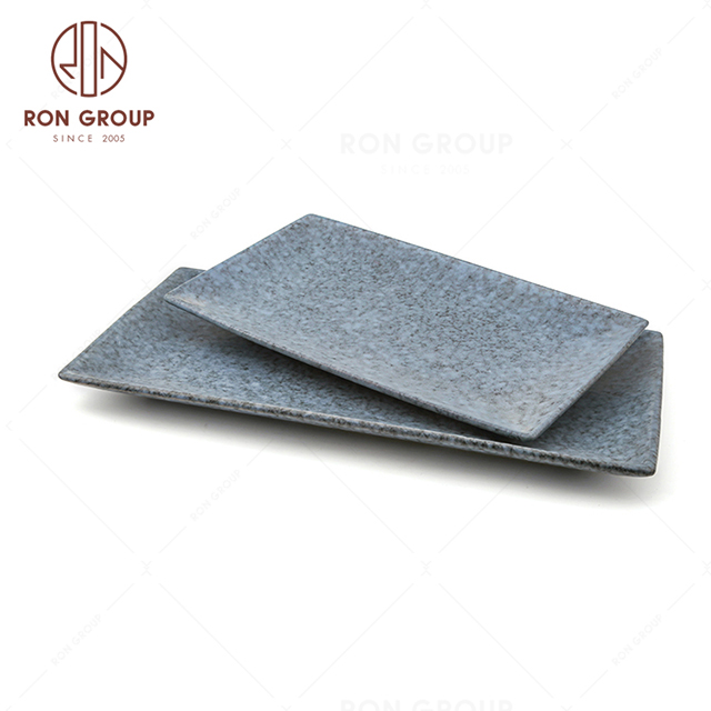 wholesale blue plate custom hotel restaurant thick ceramic porcelain rectangle plate