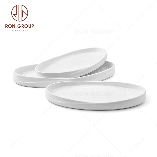 Wholesale stock restaurant dinnerware white lotus ova embossed dinner plates