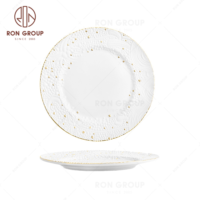 RNPCG2206 High Quality FAFARTC Series Restaurant Hotel Bar Cafe Wedding White Gold Round Plate