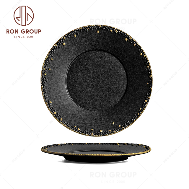 RNPCG2207-2208 Hot Sales FAFARTC Series Restaurant Hotel Bar Cafe Wedding Black Gold Round Plate