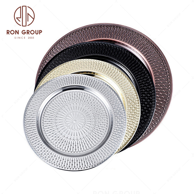 RNPKS228-14 Modern Design Dining Plate Restaurant Hotel Bar Cafe Wedding Stainless Steel Plate
