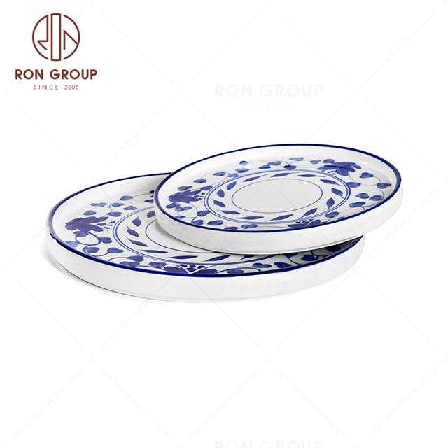 RonGroup New Color Rattan Flower Chip Proof Porcelain  Collection - Ceramic Dinnerware Round Plate