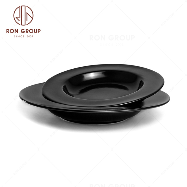 RNPCE043-Wholesale Matte Black Style Restaurant Hotel Bar Cafe Wedding Flat Round Plate