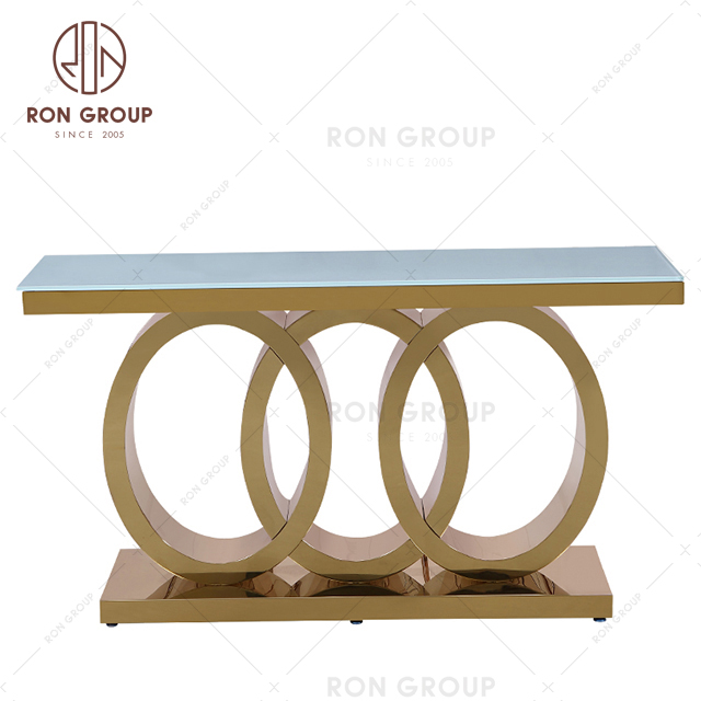 New model tempered glass top gold metal base cake table wedding table and chair set