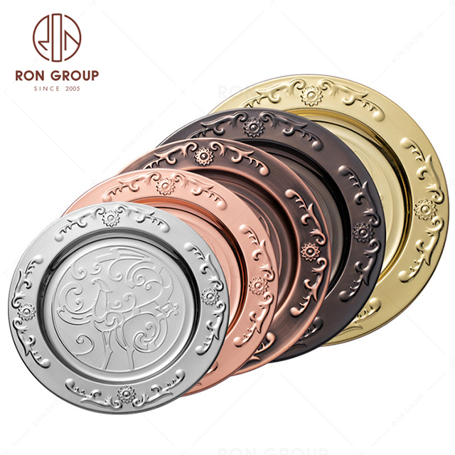 RNPKS228-10 Factory Wholesale Dining Plate Restaurant Hotel Bar Cafe Wedding Stainless Steel Plate
