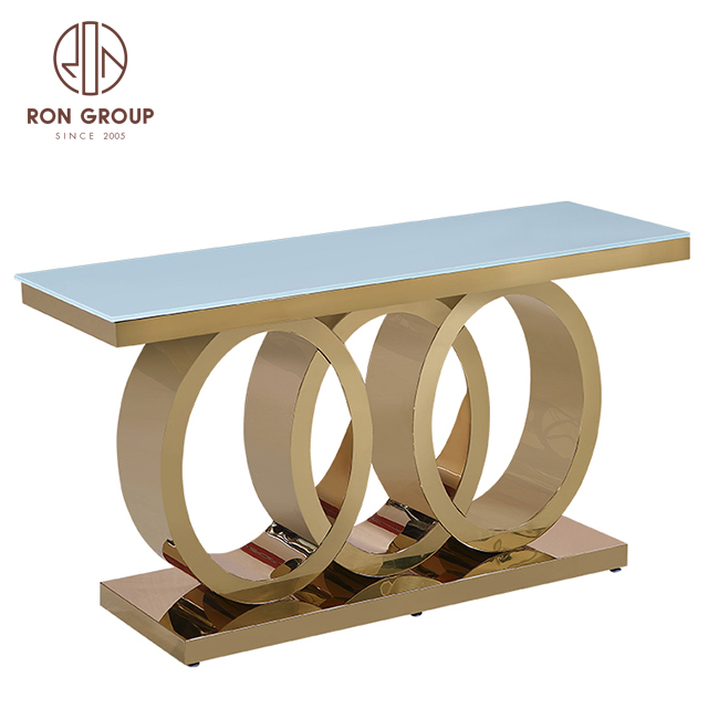 Rectangle and Simple Stainless Steel Glass Top Wedding Dining Table