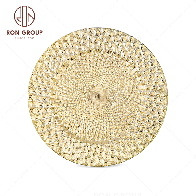 RonGroup High Quality Event Plastic Charger Plate  - 3D Laser Rose Golden  Wedding Plate 
