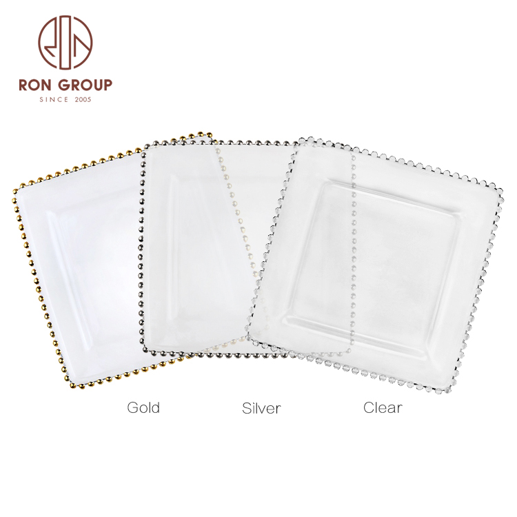 handmade wedding transparent charger rectangle  plate clear wedding glass plate