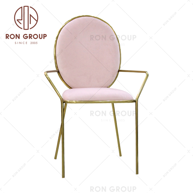 Cheap stainless steel gold blue velvet hotel dining metal wedding chairs with arm