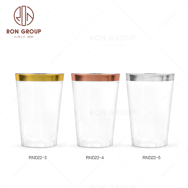 12oz Gold Rosegold Silver rim Wholesale glass Plastic Wine Cups Party Catering Clear Disposable Glasses