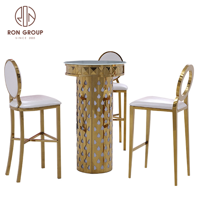 Mirrored glass top luxury high gold stainless steel led long bar table