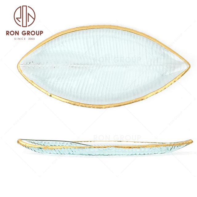 RNPG229-74 High quality Special design restaurant hotel club bar banquet canteen party wedding Leaf Shape glass Plate