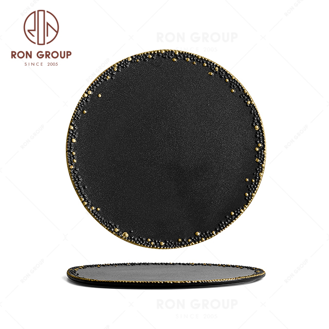 RNPCG2221-2222 Wholesale FAFARTC Series Restaurant Hotel Bar Cafe Wedding Black Gold Round Dish