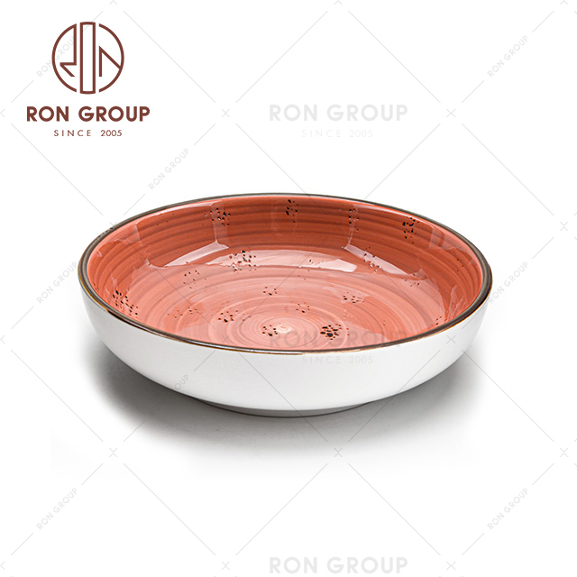 Factory hot selling ceramic dish plate with dot decor porcelain serving plate