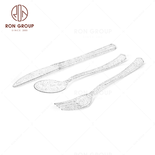 Disposable silver-pink wedding party dinner tableware plastic flatware cutlery set with Knife Fork And Spoon