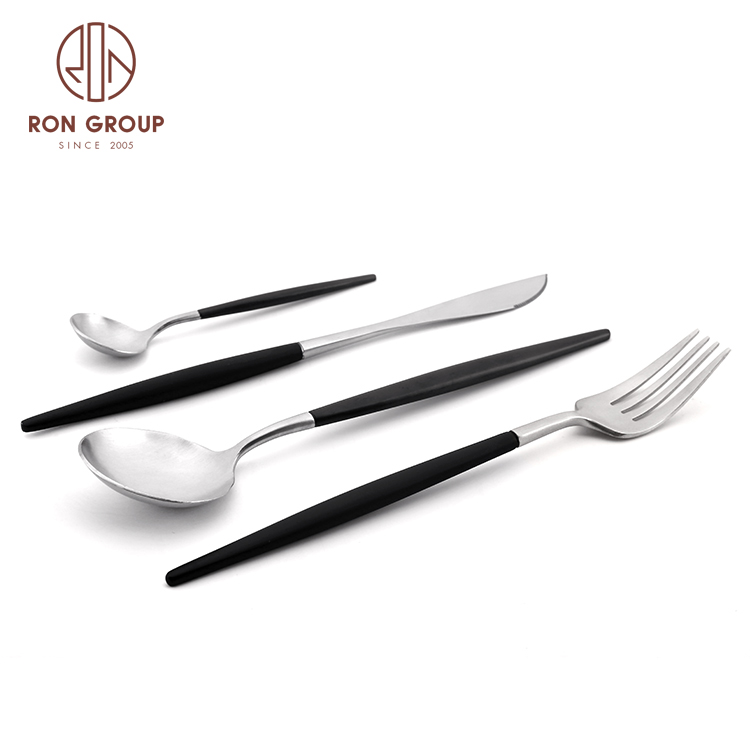 Luxury Gold Cutlery Set Stainless Steel Black Handle Spoon Fork Set Flatware Wedding Cutlery