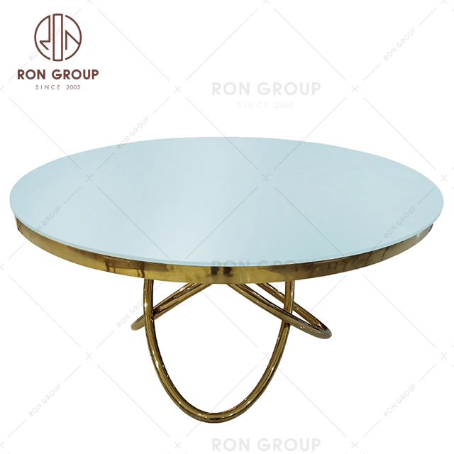 Wholesale restaurant stainless steel metal dining modern wedding glass custom dining table