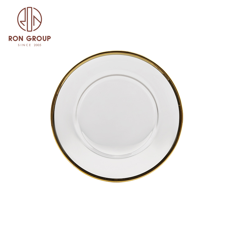 Unbreakable transparent glass clear wedding antique crystal vintage decoration charger plates with gold rim