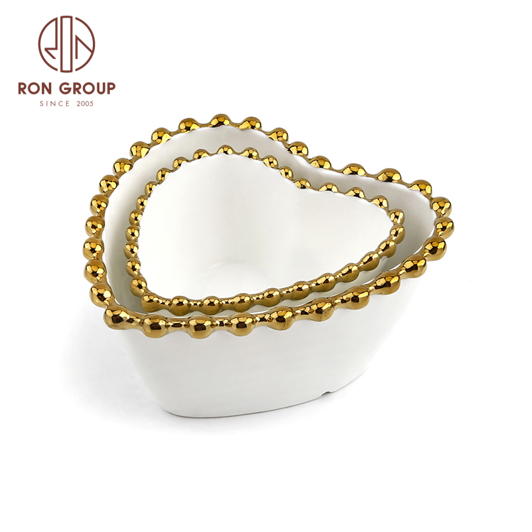 Unique design heart shape ceramic snack bowl dessert dish for wedding