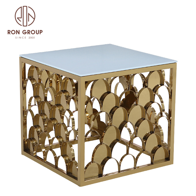 Gold Stainless Steel Square Mirror Glass Wedding Table for Event
