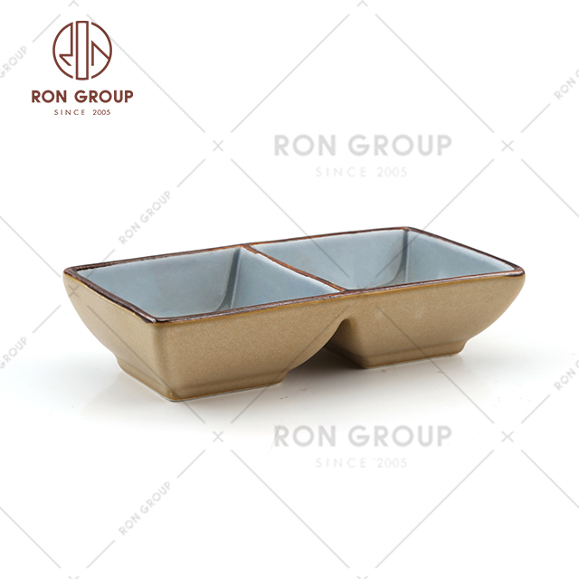 Japanese restaurant sushi use porcelain sauce plate set ceramic two lattice dish