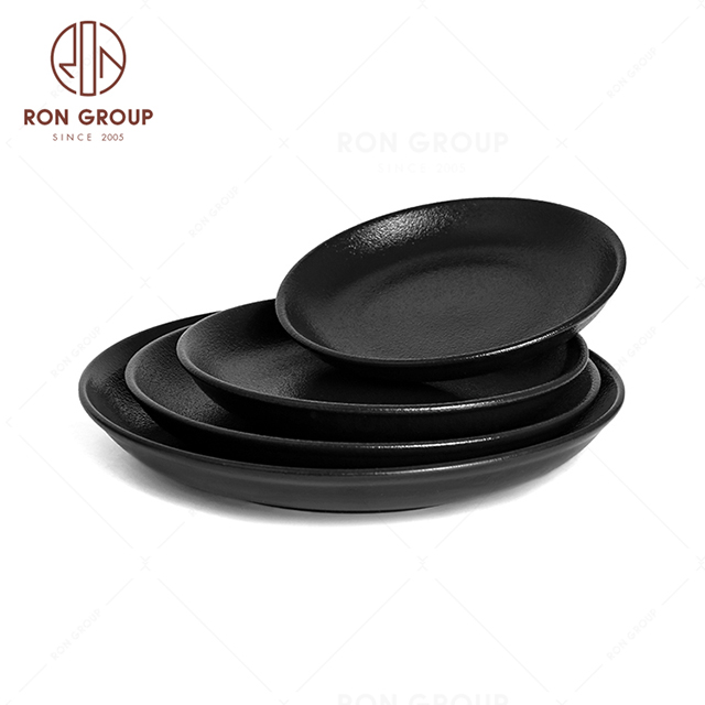 RonGroup New Color Matte Black Chip Proof Porcelain  Collection - Ceramic Dinnerware Round Meal Plate 
