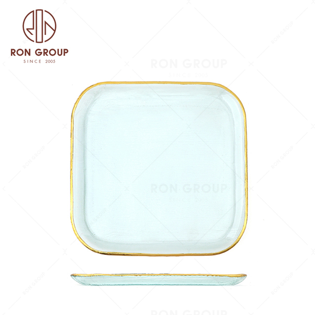 RNPG229-25 Top quality Good-looking restaurant wedding utensils cafe banquet decorate party Square glass Plate