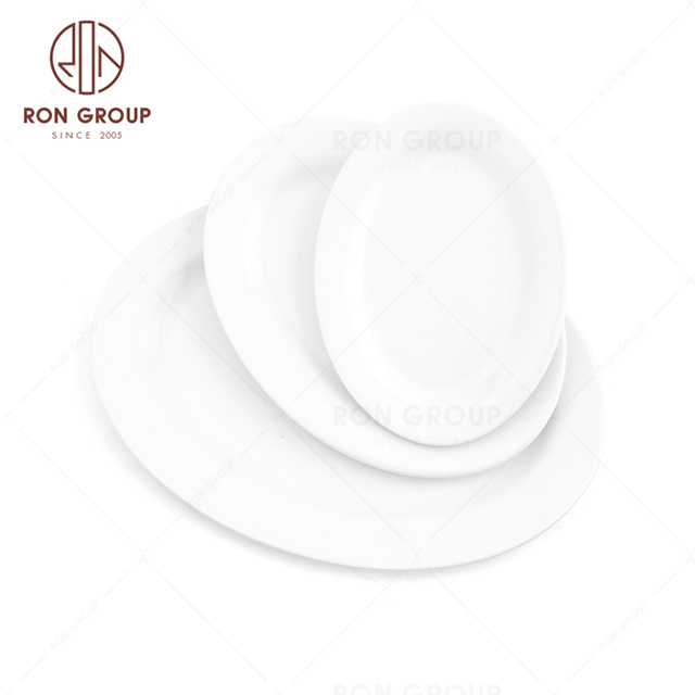 RonGroup New Color Matte White Chip Proof Porcelain  Collection - Ceramic Dinnerware Fish Plate (Oval Plate) 