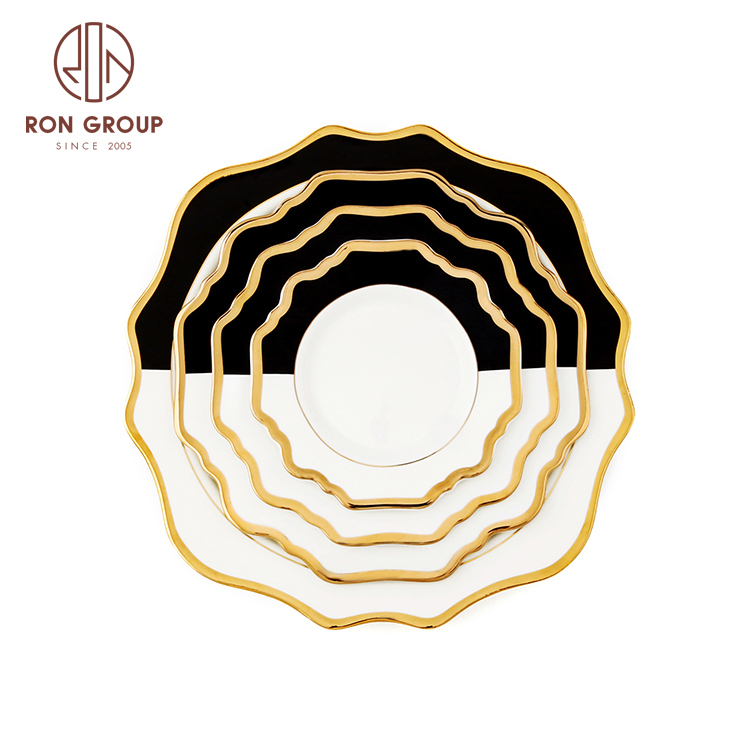 English royal hight grade luxury wedding ceramic dinner plates set gold rim bone china plate