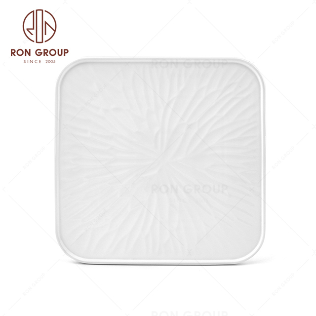 Wholesale high quality elegant white square embossed wedding dinner set ceramic plate set