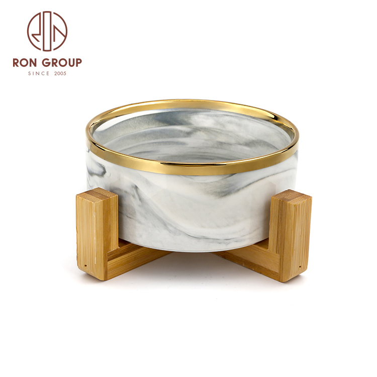 Marble ceramic salad bowl set soup bowl full with wood hloder for wedding serving