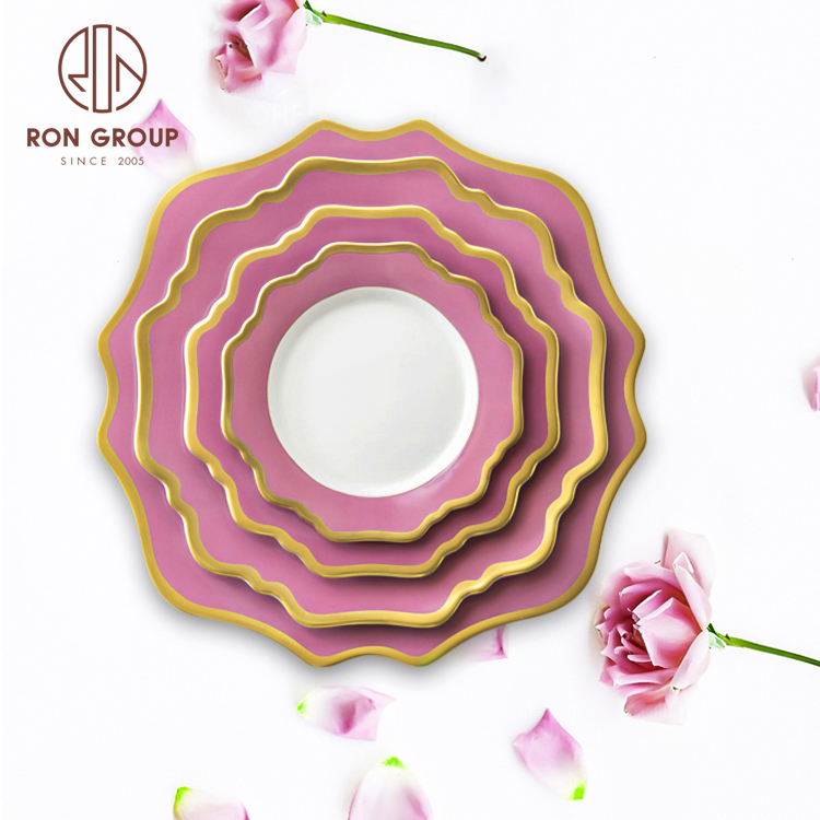 High quality sunflower porcelain serving dish gold rim charger ceramic plate restaurant banquet 